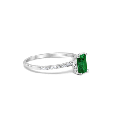 Art Deco Wedding Ring Simulated Green Emerald CZ 925 Sterling Silver